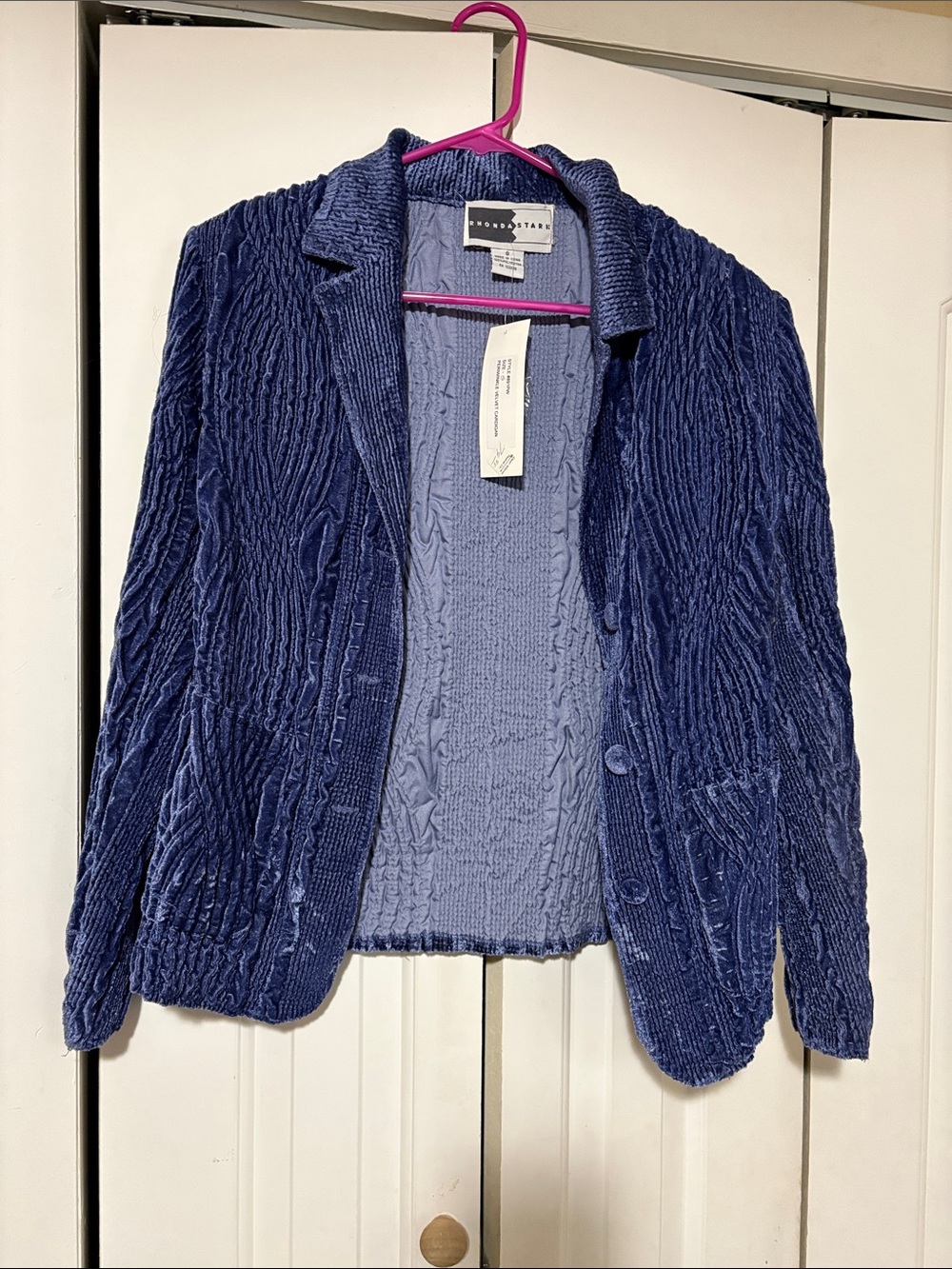 Peruvian Connection Blue Textured Velvet Blazer